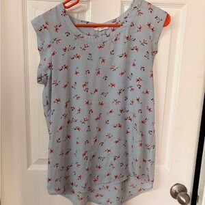 Pleione Light Blue Top with Pink Floral Design